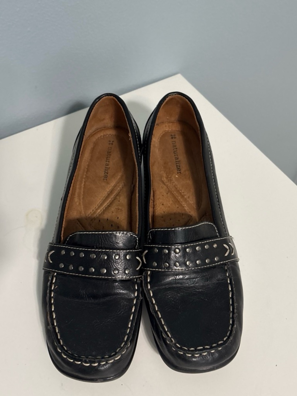 Naturalizer Black Stud-Trim Leather Slip-On Loafers